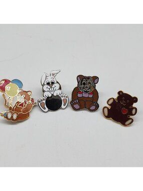 Vintage Animal Lapel Pins Bunny Rabbits & Bears Enamel Gold-Plated Backings